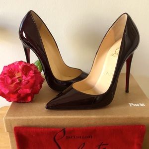 HTF Christian Louboutin So Kate 120 Metal Patent Rouge Noir EU 37